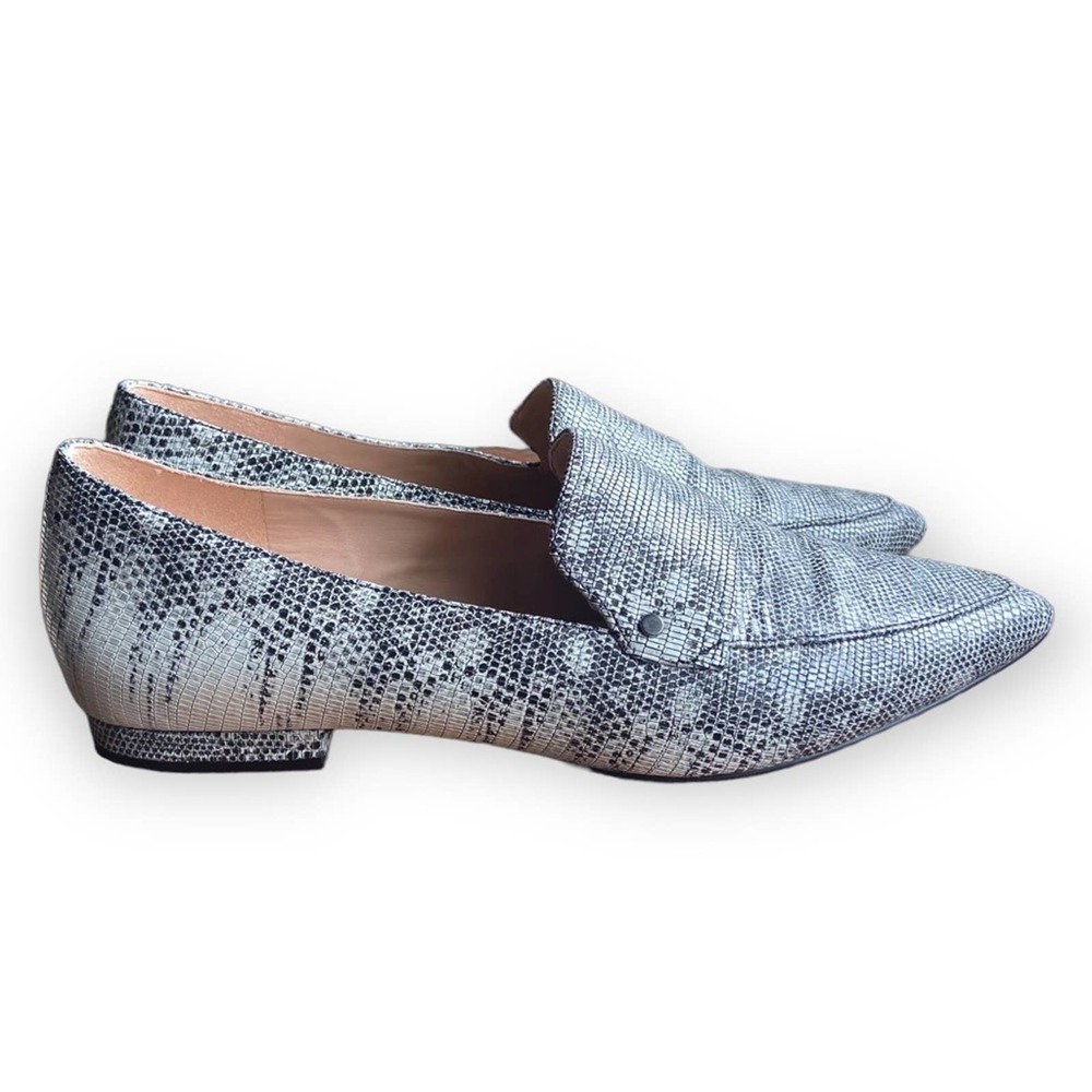 27 Edit Shoes Flats Snake Print Pointed Toe Leather White Grey Size 9 - Picture 3 of 11